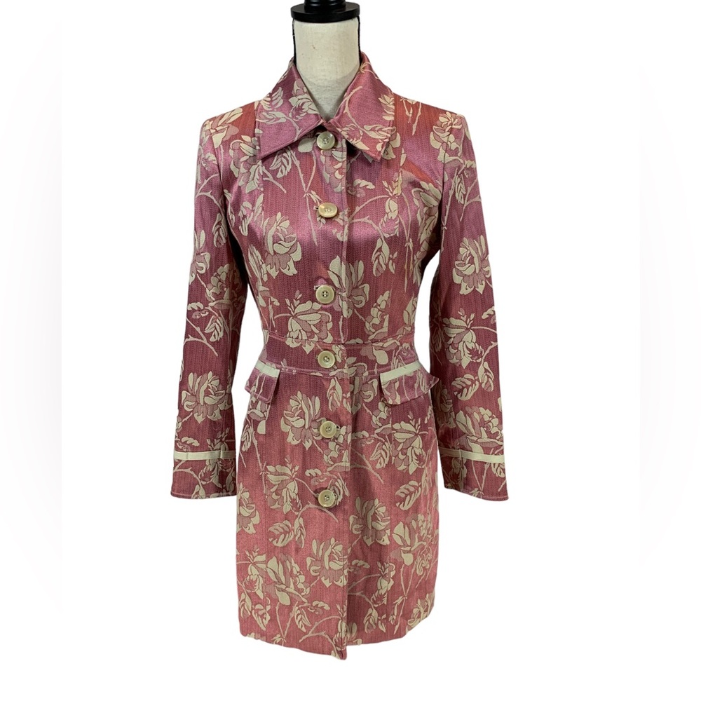 Bisou Bisou Long Sleeve Floral Trench Coat - Pink Cream - size 6